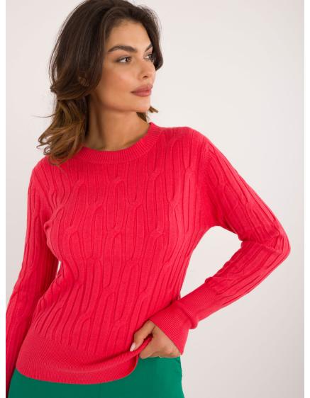 Dámský svetr s kulatým výstřihem korálový