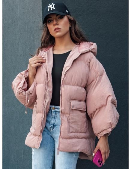 Dámska prešívaná bunda oversize s kapucňou PARIMA ružová