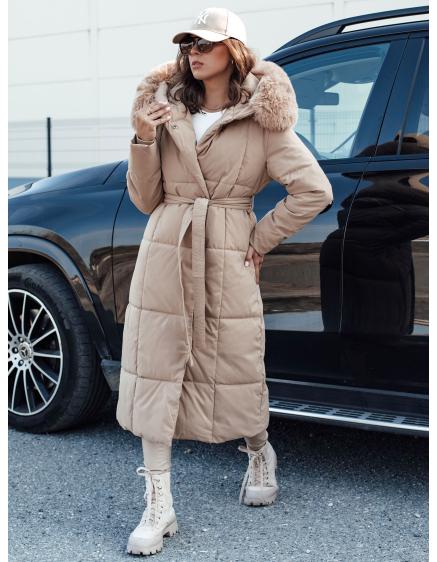 Dámska prešívaná dlhá bunda GLAMWARM béžová