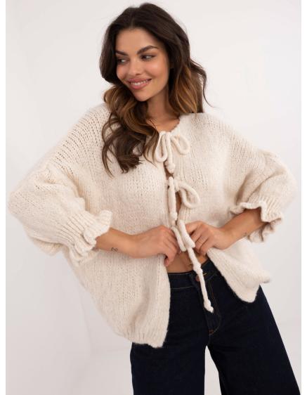 Dámsky sveter oversize s 3/4 rukávmi svetlo béžový