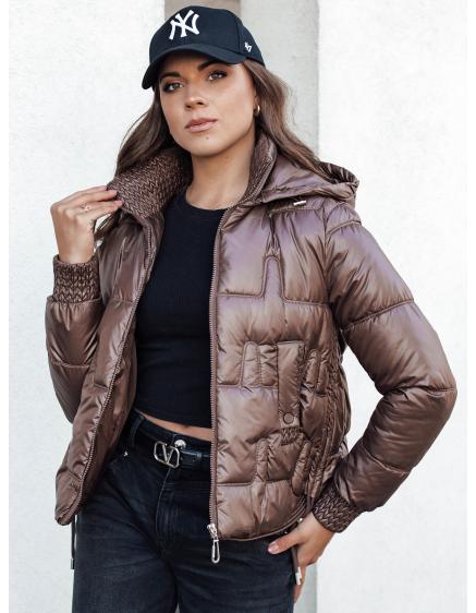 Dámska zimná bunda FASHWARM krátka prešívaná s kapucňou kávová