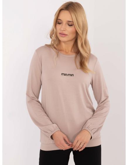 Béžová voľná blúzka s dlhým rukávom a nápisom