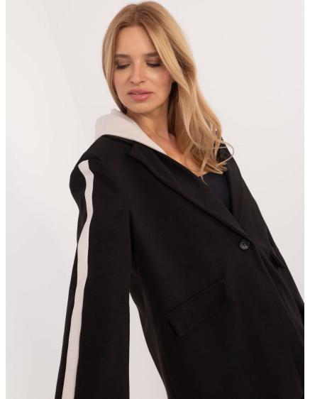 Fekete női kabát csíkos szalaggal