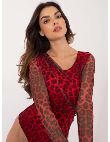 Piros-fekete szabott hálós bodysuit