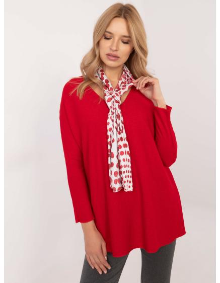 Červený elegantný rebrovaný oversize sveter