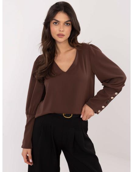 Čokoládová elegantná blúzka s výstrihom do V