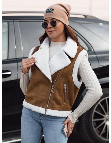 Dámska semišová vesta s ovčou kožušinou WOOLZIP kamélia