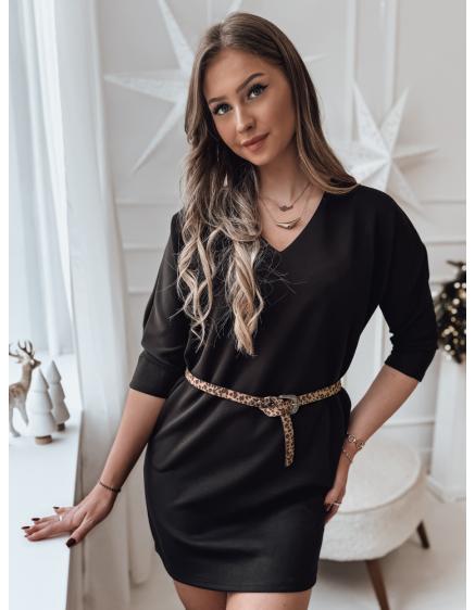 Midi šaty jednej veľkosti GLAMUP s opaskom čierne