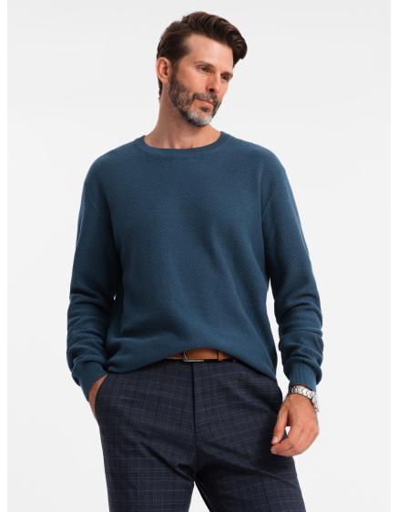 Pánský svetr RELAXED FIT z úpletu s kosočtvercovým vzorem – tmavě modrý V2 OM-SWSW-0110