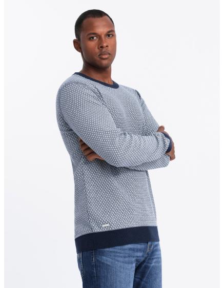 Pánský svetr RELAXED FIT se vzory – tmavě modrý V1 OM-SWSW-0111