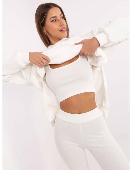 Ecru trojdielna súprava s oversize mikinou