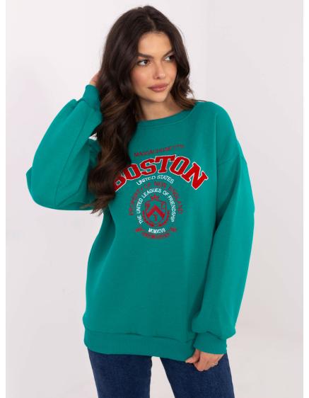 Tyrkysová mikina s kapucňou s nápisom Boston