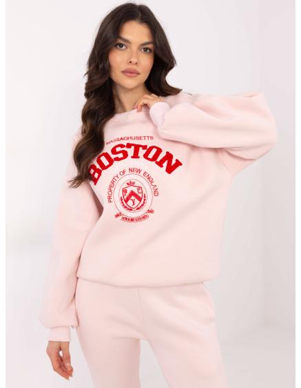 Svetloružová dámska mikina s kapucňou s nápisom Boston