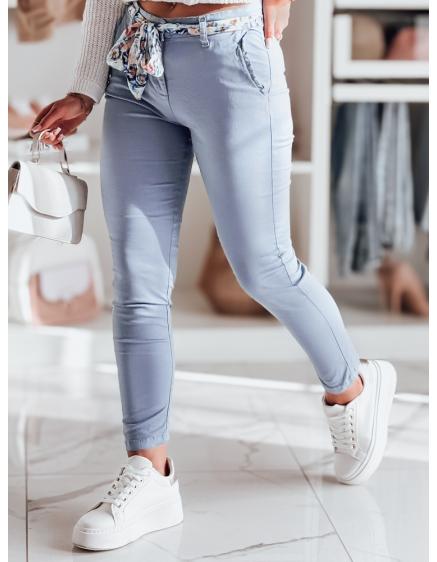 Dámské kalhoty z materiálu chino s páskem ROSSALI světle modré