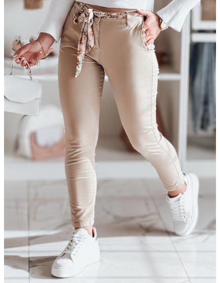 Dámské kalhoty z materiálu chino s páskem ROSSALI tmavě béžové