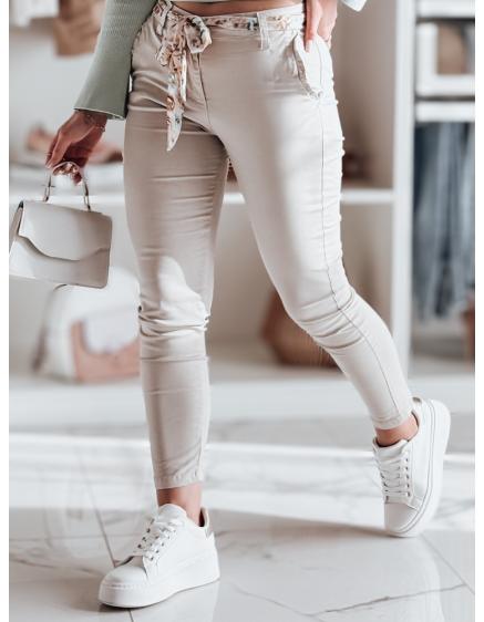 Dámské kalhoty z materiálu chino s páskem ROSSALI světle béžové