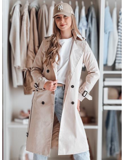 Női hosszú kabát övvel SLIMFOTA fehér