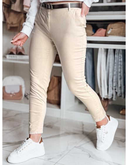 Dámské kalhoty slim fit s páskem LINESKA světle béžové