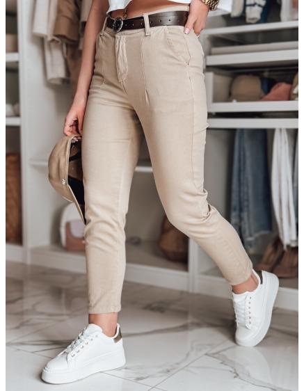 Dámské kalhoty slim fit s páskem TAIRONIK tmavě béžové