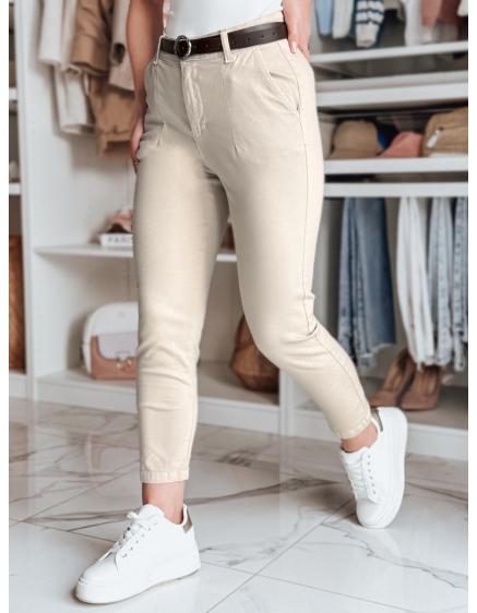 Dámské kalhoty slim fit s páskem TAIRONIK světle béžové