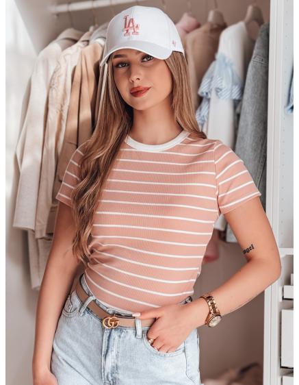 Dámské pruhované basic tričko LINESS růžová