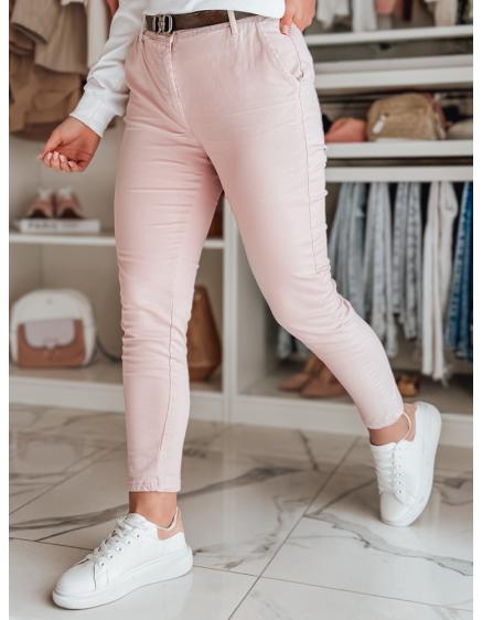 Dámské kalhoty slim fit s páskem LINESKA růžové