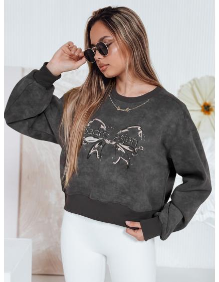 Dámska krátka mikina oversize s motívom tie-dye DENVIS grafitová