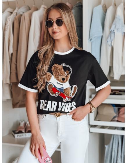 Dámské tričko oversize s výšivkou medvídka MISIONISTA černá