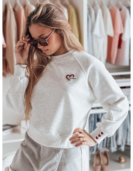 Dámska oversize mikina s výšivkou srdiečok MONLOVE šedá