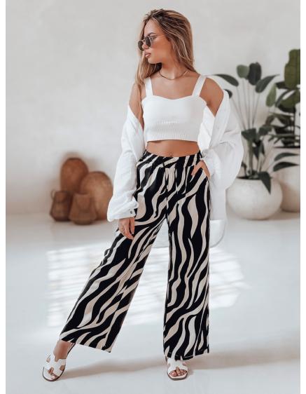 Dámské pruhované kalhoty s širokými nohavicemi ZEBRAVIBE béžové a černé
