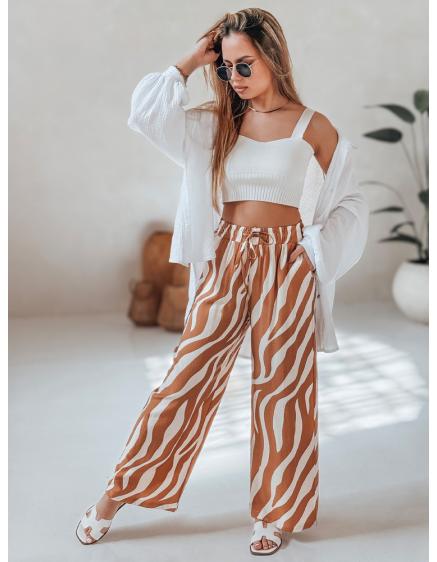 Dámské pruhované kalhoty se širokými nohavicemi ZEBRAVIBE béžovo-černé