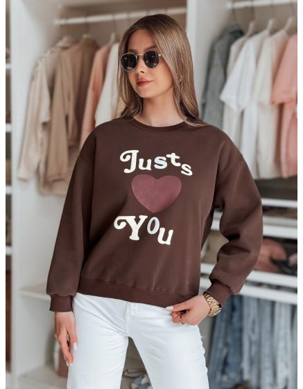Dámska oversize mikina s potiskom JUST LOVE YOU hnedá