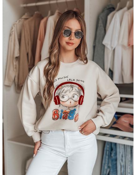Dámska oversize mikina s potlačou LALA VIBE béžová