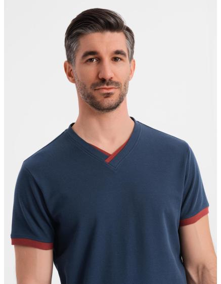 Klasické pánske bavlnené tričko BASIC – tmavomodré V2 OM-TSBS-0236