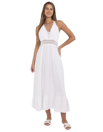 Bílé mušelínové šaty v boho stylu s krajkou