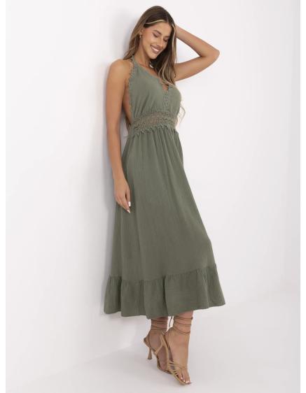Khaki dlouhé boho šaty z mušelínu