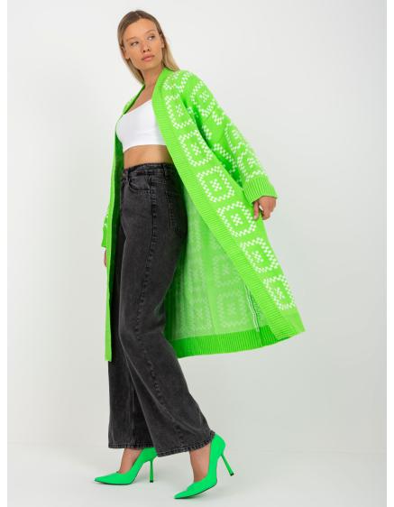 Fluorescenčný zelený dlhý oversized kardigán RUE PARIS