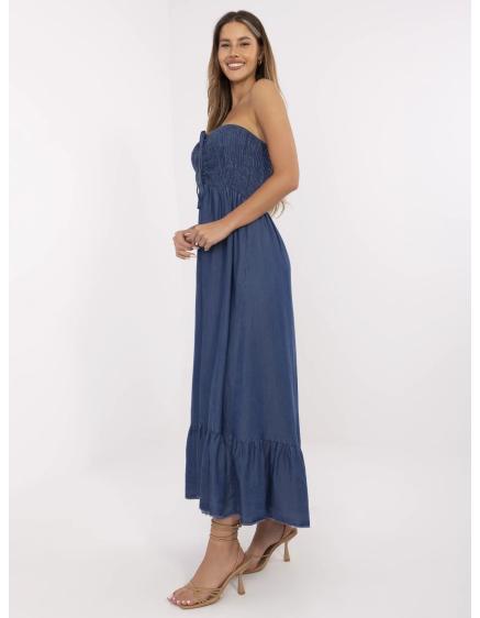 Tmavomodré šaty bandeau s volánmi