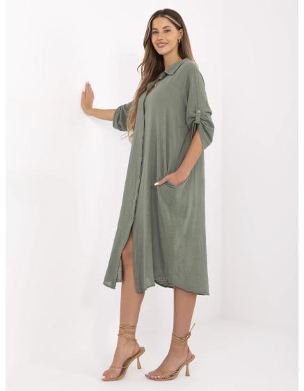 Khaki letné šaty s 3/4 rukávmi OCH BELLA