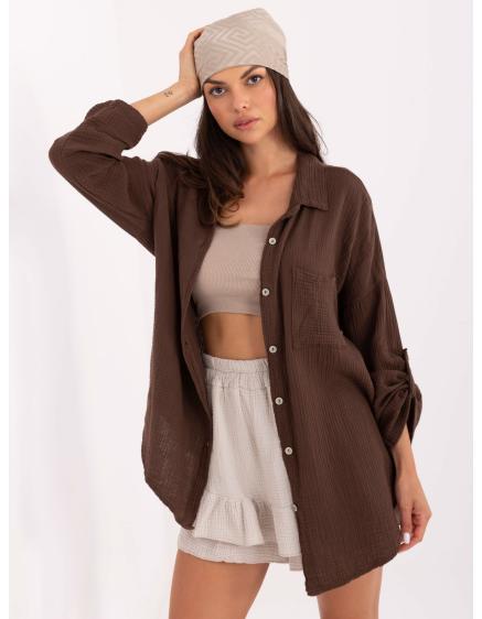 Tmavě hnědá oversize mušelínová košile