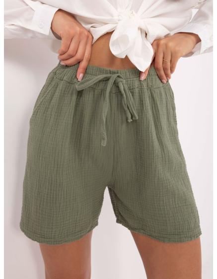 Letné šortky z mušelínu v farbe khaki