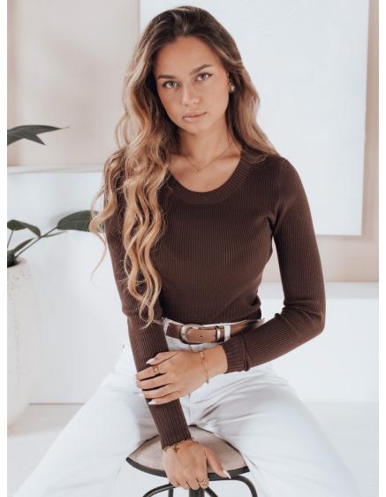 NOLVIE női csíkos pulóver, barna
