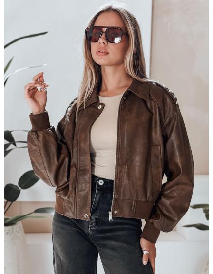 Dámská koženková bunda bomber, hnědá