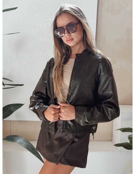 Dámská koženková bunda ve stylu ramones, hnědá