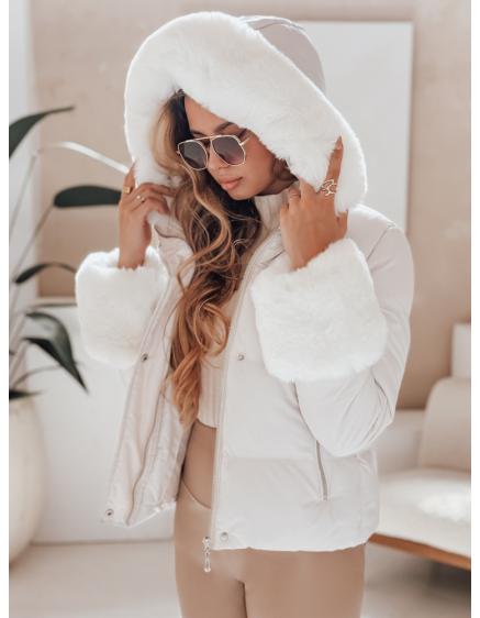 Női téli kabát YOUWARM rövid, steppelt, prémes, fehér