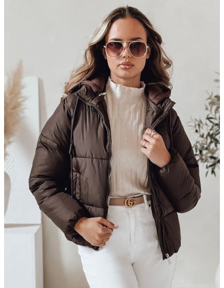 Dámská krátká bunda GLAMVO péřová s kapucí hnědá