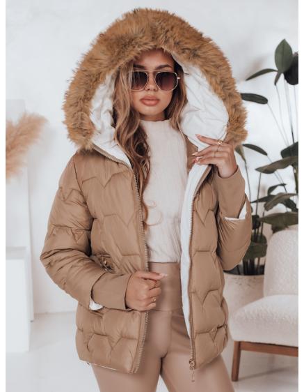 Dámska prešívaná zimná bunda SNOWMISS, béžová s kapucňou