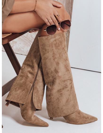 Dámské kozačky, semišové, s širokým svrškem, khaki
