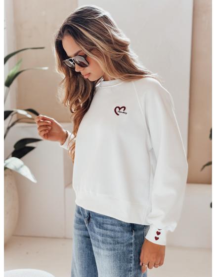 Dámska oversized mikina s výšivkou srdca, MONLOVE, biela