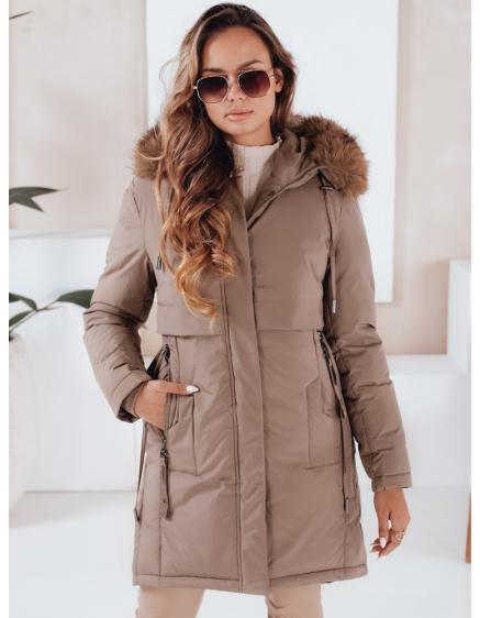 Dámská zimní bunda parka s kapucí tmavě béžová